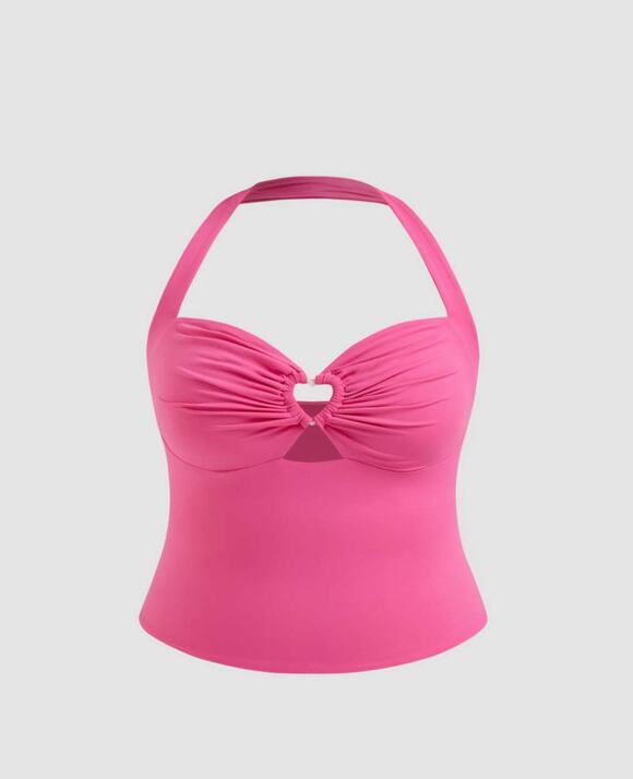 Cider Tops - Cider Pink Halter Crop Top Y2K Heart Cutout Ruched Clubwear Top M Polly pocket